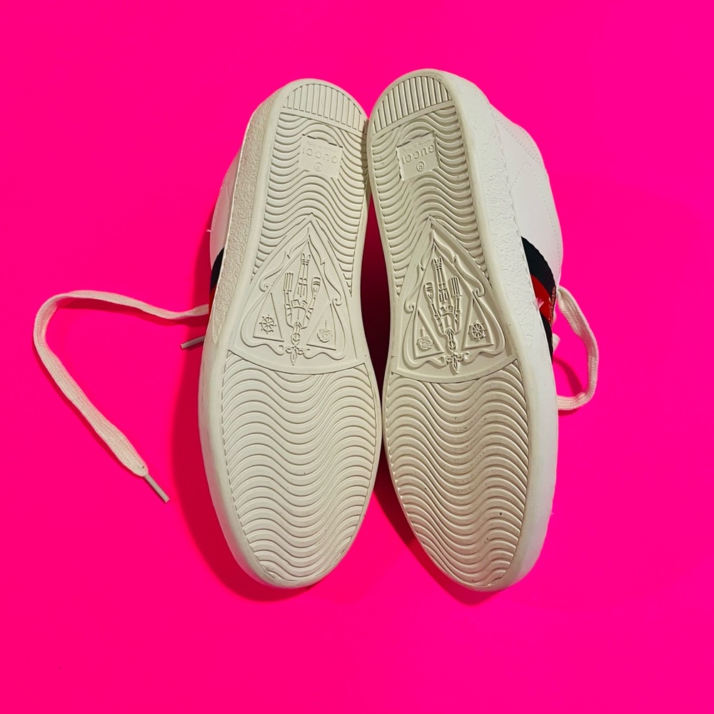 Gucci Men’s New Ace Bee White Leather Sneakers Size 41 - Picture 6 of 8